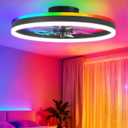 RGB Ceiling Fans with Lights and Remotes, 20 Inch Modern LED Low Profile Ceiling Fan, Quiet Reversible DC Motor, 6 Speeds, Dimmable Smart Fandelier Ceiling Fan Light for Bedroom, Living Room