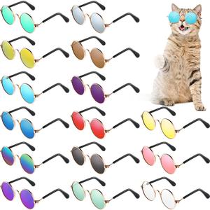 Weewooday 15 Pieces Dog Sunglasses Cat Sunglasses Retro Small Pet Round Metal Glasses Puppy Funny Cosplay Glasses Doll Photo Props Eyewear Costume for Small Medium Dogs