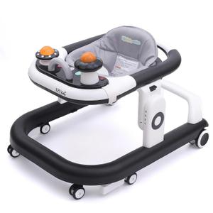 5-in-1 Baby Walker with Wheels Foldable Height-Adjustable Walker for Baby Boy 6-12 Months with Feeding Tray Multi-Functional Activity Center Battery-Free Function (Black)
