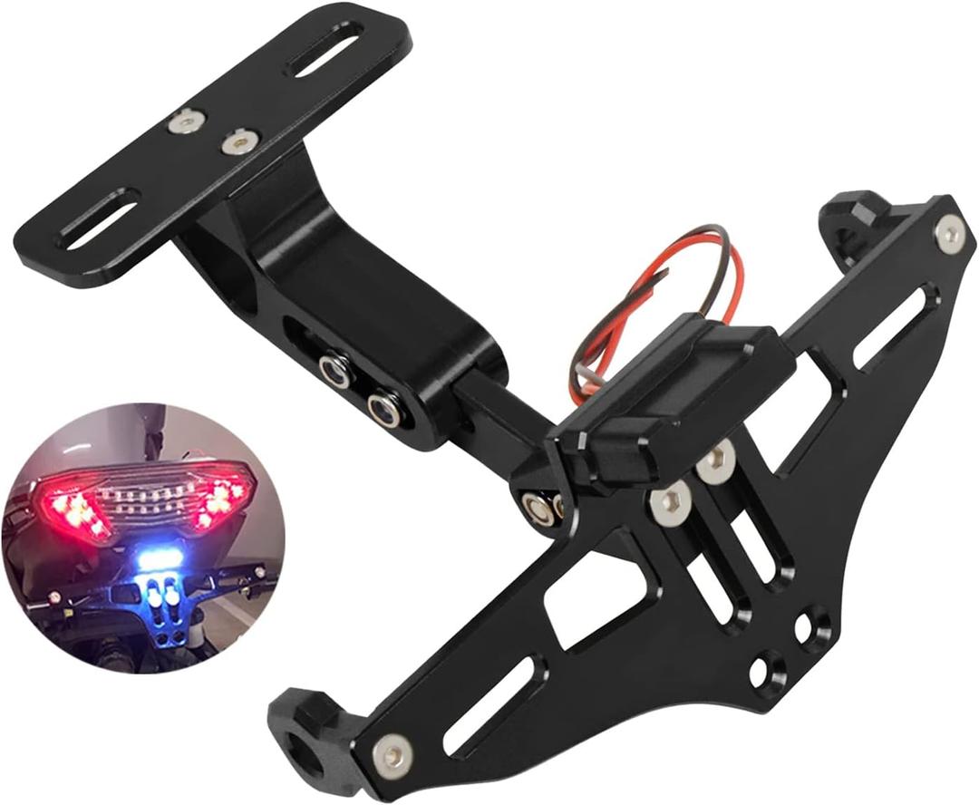 Worldmotop Motorcycle License Plate Bracket Fender Eliminator Kit Universal Replacement for Yamaha Kawasaki Honda Ducati Suzuki BMW Adjustable Light Tail Tidy Holder Mount(black)