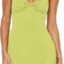 Summer Mini Dresses for Women Sleeveless Sexy V Neck Backless Lace Splicing Cocktail Party Straps Bodycon Dress (Yellow, S)
