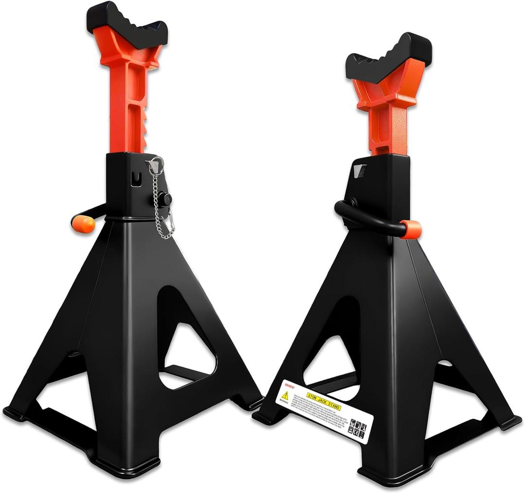 Upgraded 6 Ton Jack Stands (13,200 LBs) with 2 Crossbars & Double Locking - Heavy Duty Adjustable Car Jack Stand for Trucks, SUV, Car, UTV/ATV Garage Lifting Tool, 15.35"-22.05" Height, 1 Pair (Black+Orange)