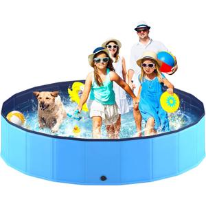 Niubya Portable Dog Pool, Foldable Pet Swimming Pool, Anti-Slip Collapsible Pet Bathtub, Hard Plastic Bath Pool for Pets Dogs and Cats, 80 x 16 Inches
