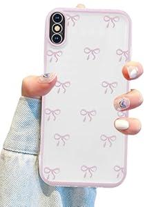 Jusy Compatible with iPhone Xs Max Bow Phone Case, Cute Clear Ribbon Bowknot Pattern Aesthetic Soft TPU Transparent Cases Protective Phone Cover for Women Girly - Pink