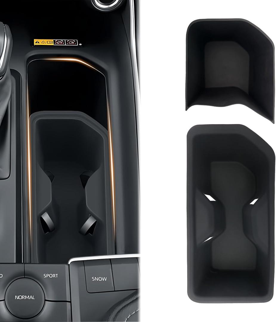 2PCS Silicone Central Console Cup Holder & Storage Mat Console Insert Organizer for 2024 2025 2026 Toyota Grand Highlander/Hybrid, Anti-Slip Waterproof Storage Accessories (Black)