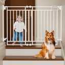 Grownsy Baby Gate for Stairs- No Bottom Bar, Adjustable Width 29.8 to 43.5 for Child and Pet, Dog Gate with Auto-Close & One-Hand Operation, Screw-in Installation for Doorways and Indoor Use (White)
