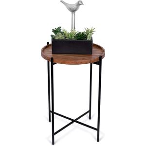 BIRDROCK HOME Folding Side Table with Removable Wood Tray - Modern Accent, Foldable End Table for Living Room, Bedroom - Portable Serving Tray for Decoration, Coffee, Drinks & Food - Natural Acacia, 16 x 16 x 22