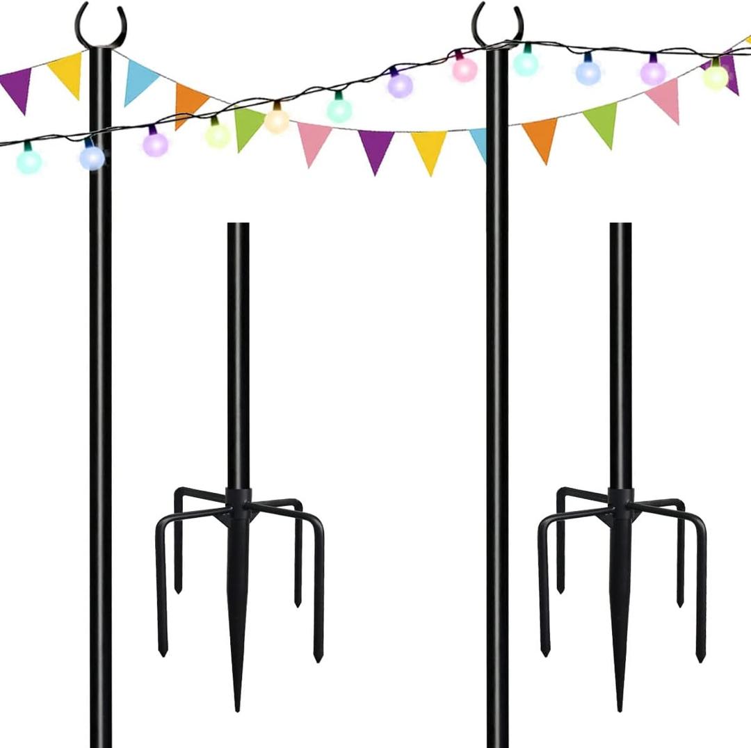 10ft String Light Poles for Soft Surfaces, Light Poles for Outdoor String Light, Perfect for Garden, Backyard, and Patio Lighting Stand for Parties, Wedding - Matte Black Finish - 2 Pack