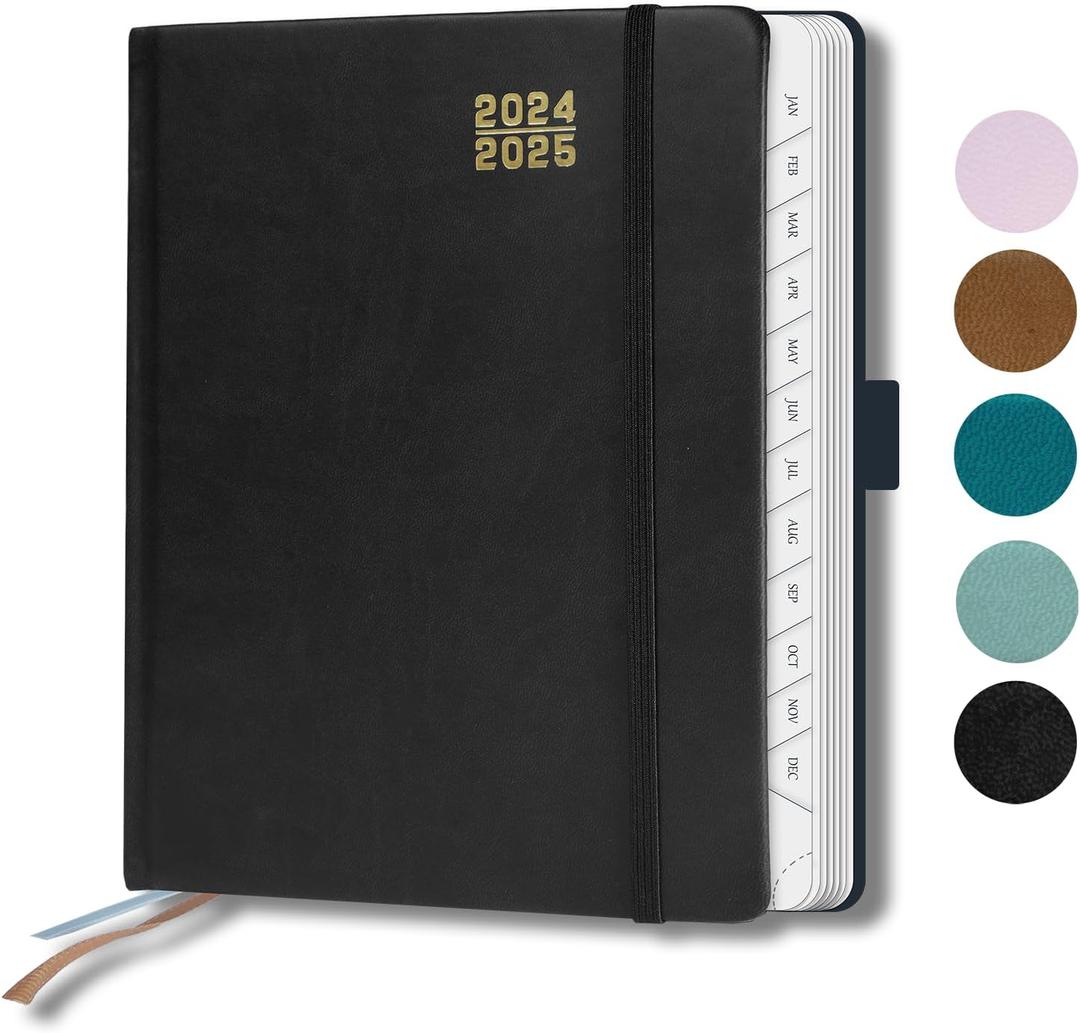 Planner 2025,Daily Weekly and Monthly Appointment Book 2025 , Medium Size (6.5" x 8.5"), Hard Cover Calendar Agenda with Hourly Schedule, Monthly Tabs, 100 GSM, Perfect for School Home Office Planning, Black
