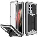 Compatible for Samsung Galaxy S21 Ultra Case, Aluminum Metal Gorilla Glass Shockproof Military Heavy Duty Sturdy Protector Cover Hard Case Silver