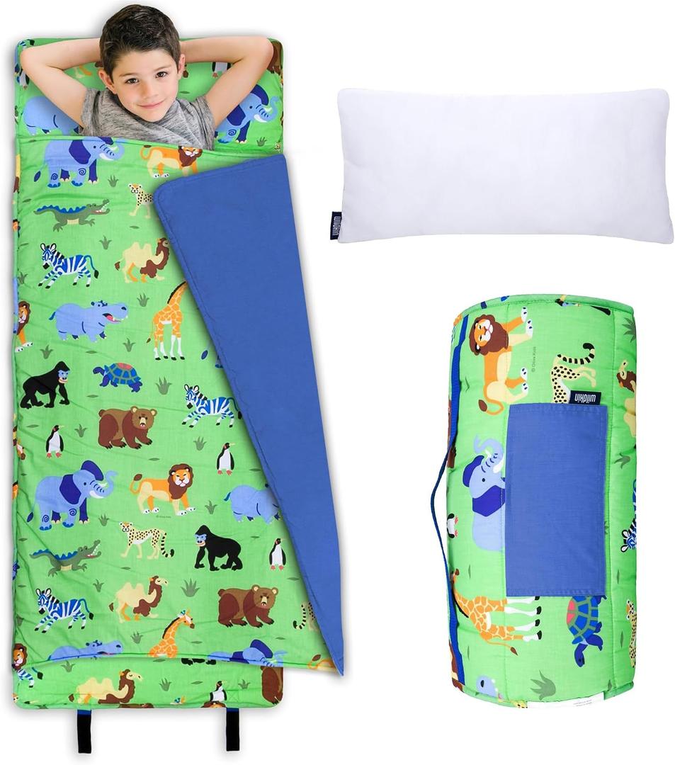 Wildkin Kids Original Nap Mat Cozy Kids Sleep Mat with Pillow, Ideal for School & Travel - Wild Animals