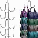 Handbags Purse Organizer for Closet: Bag Rack Hanger with 10 Big Hooks - 360 Rotation Purse Hanger for Display - Collapsible Space Saving for Handbag Belt Scarve Tie - 1 Pack Silver