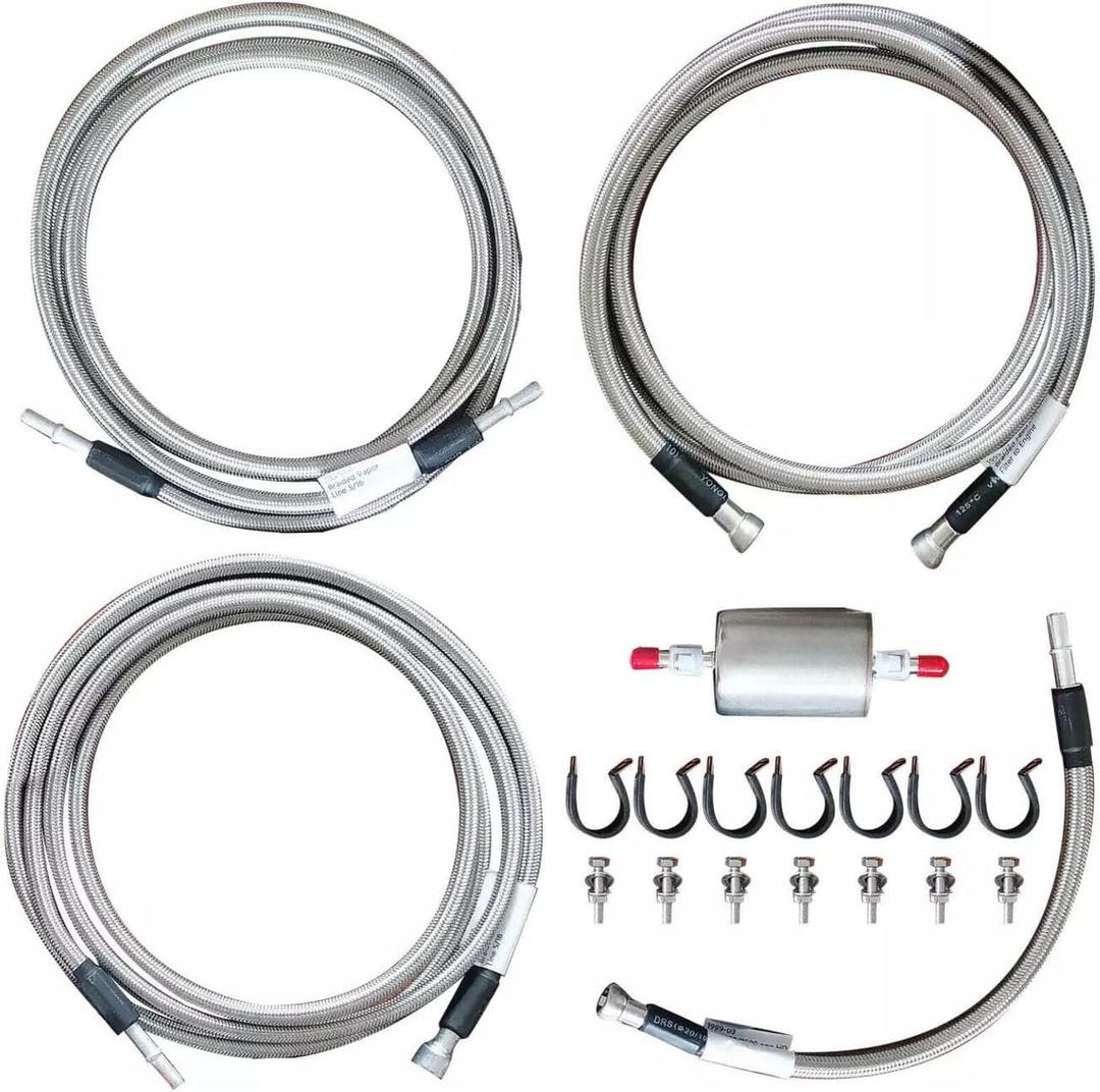 Stainless Steel Braided Fuel Line Quick Fix Kit Compatible with 1999-2003 Silverado Sierra V8 Gas Flex Ext Cab