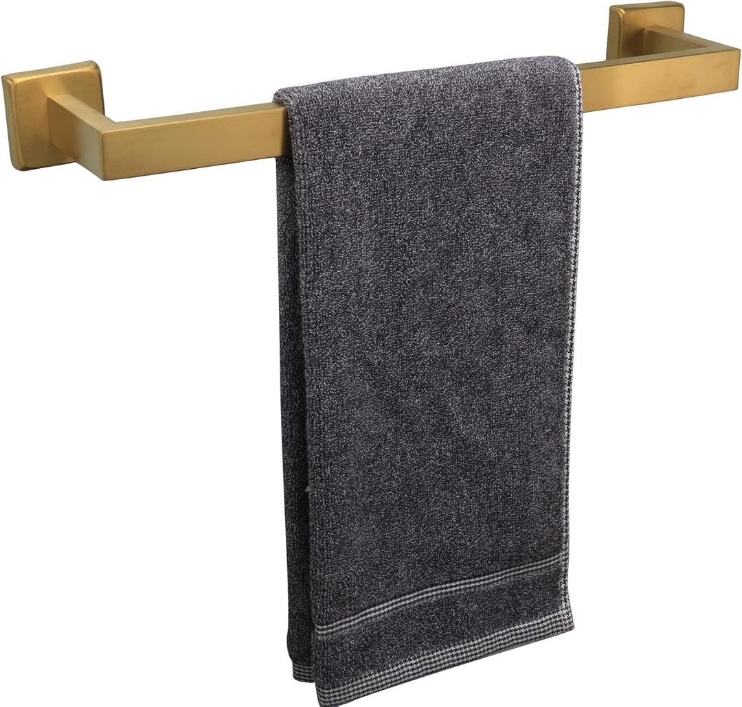TocTen Bath Towel Rack - Square Base Thicken SUS304 Stainless Steel Towel Bar for Bathroom, Bathroom Accessories Towel Rod Heavy Duty Wall Mounted Towel Holder. (Brushed Gold, 16)