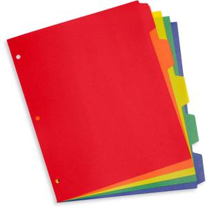 Blue Summit Supplies 5 Tab Heavy Duty Plastic Dividers for 3 Ring Binder, 15 Pack, Assorted Colors, 5 Tab Index Plastic Binder Dividers with Tabs and 3 Hole Punch, for Notebooks, Letter Size