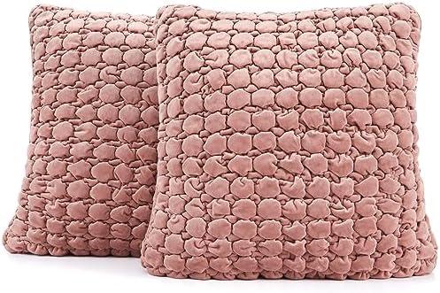 COCOPLOCEUS Throw Pillow Covers 18x18 Set of 2 Velvet Square Pillowcase Soft Skin-Friendly Thickened Decorative Farmhouse Cushion Covers Soft Bubble Texture for Couch Sofa Bedroom Living Room,Pink