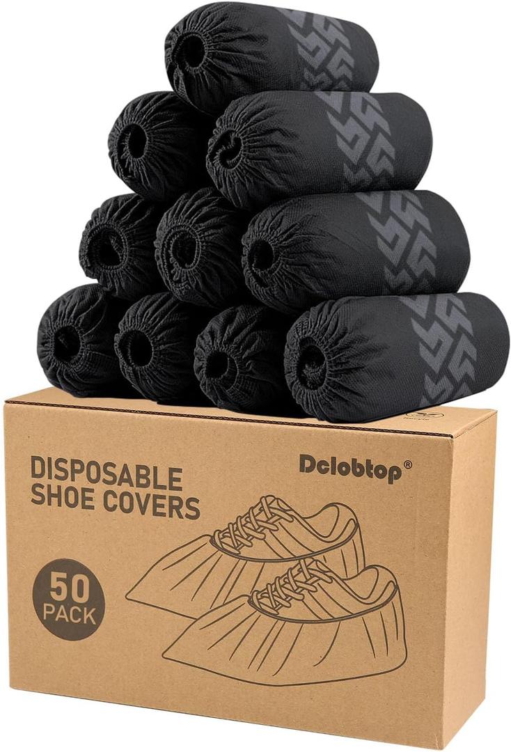 Recycable Shoe Covers Disposable - Black Shoe Covers for Indoors,50Pcs Booties for Shoe cover,Fits Up To 11 US Men and 13 US Women Size,Recyclable Non-Woven Fabric (Black Set of 50(XL))