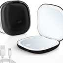 Compact Travel Makeup Mirror, Rechargeable 1X/10X Magnifying Compact Mirror with Dimmable Light, 2-Sided Handheld Portable Folding Mirror, Mini Makeup Mirror for Purse, Pocket, Gifts (Black)