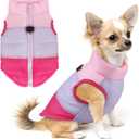 Idepet Dog Winter Coat with Leash Pet Cat Anchor Color Patchwork Padded Puppy Vest Jacket Teddy Chihuahua Costumes Pug Cloth L (Pack of 1), Rose Red)