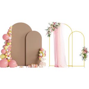 Wokceer Wedding Arch Backdrop Stand and Cover Set of 2 Metal Arch Stand with Arch Cover Nude Brown 7.2FT, 6FT for Birthday Party Wedding Ceremony Bridal Baby Shower Event Decor