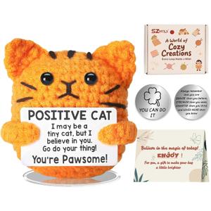 Positive Crochet Animals, Pocket Hug Crochet Cat Emotional Support Good Luck Gifts for Thank You,Lucky Charm Exam, Get Well Soon Gifts for Women Men
