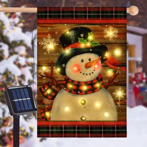 Lighted Christmas Garden Flag for Outside, Led Snowman Garden Flag, Winter Yard Flag 28x40 Double Sided for Outdoor Yard Porch Lawn Decor