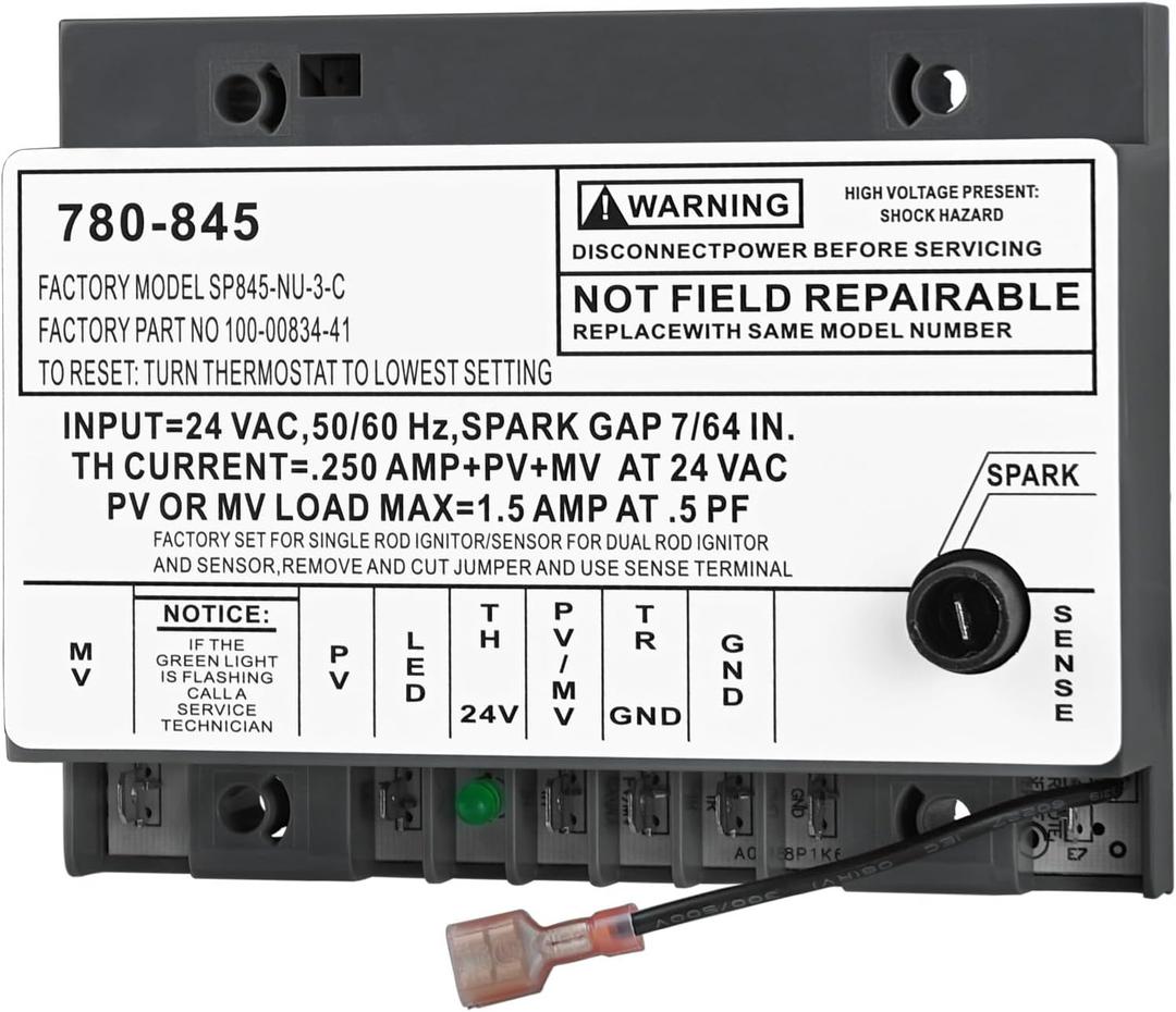 780-845 Ignition, Compatible with Robertshaw HVAC Control Module, SP745 & SP845, 780-002 Lockout Kit, 24VAC Direct Spark Ignition Controller with Diagnostic LED, for ROBERTSHAW Systems