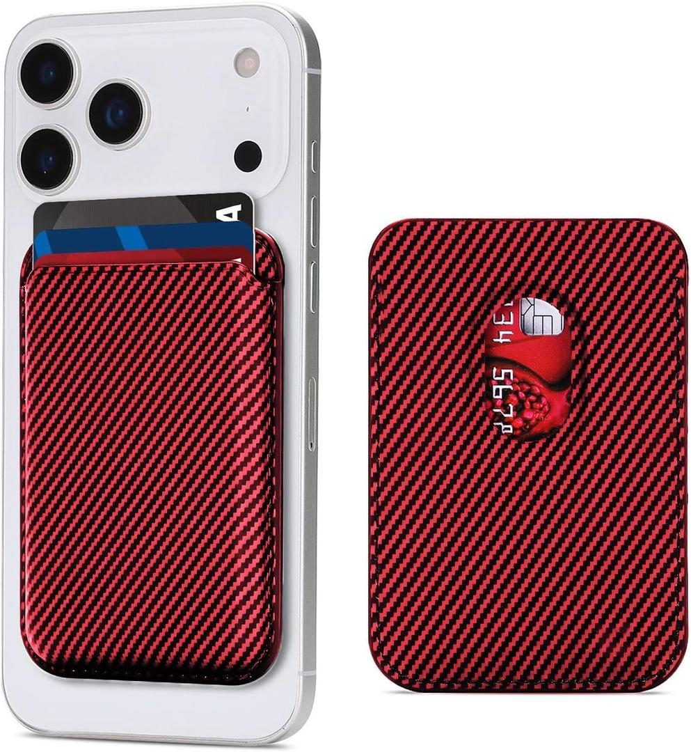 for MagSafe Wallet, Strongest Magnetic Card Holder for iPhone 17, iPhone 16/15/14/13/12 Series, Leather Magnetic Phone Wallet with Powerful Magnets, RFID Blocking, Fit 1-3 Cards, Red