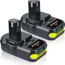 Masione 2P 3.6Ah Replacement for Ryobi 18V Battery Lithium Compatible with Ryobi Battery P108 P102 P103 P104 P105 P107 P109 P122 18 Volt Cordless Power Tools