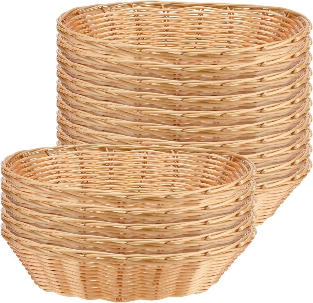 15 Pack 9 Inch 23 cm Oval Bread Baskets, Woven Bread Baskets, Yellow Food Storage Basket for Serving Vegetables, Fruit
