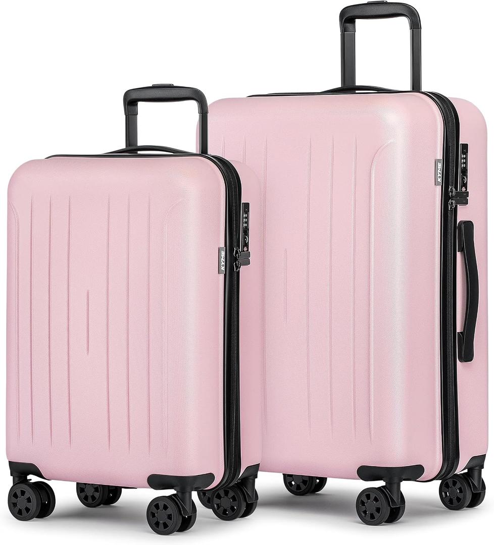 KYME Luggage Sets 2 Piece Hardshell 20"/24" Suitcase with Double Spinner Wheels Hardside Suitcases Sets with TSA Lock PC+ABS Travel Luggage (Pink, 2Pcs Set(20"/24")