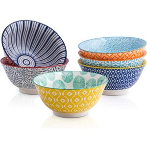 Selamica Porcelain Ice Cream Bowls Set of 6, Small Bowls, Ceramic bowls for Dessert, Ice Cream, Variety of Colors (5 inches)