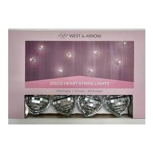 West & Arrow Disco Heart String Lights, White Lights, 10 Count, 8,5 ft Length