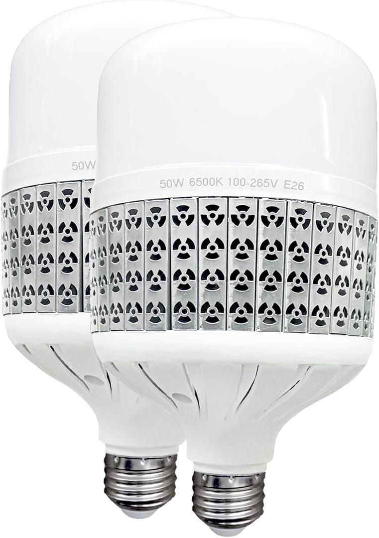 50W High Power LED Bulb, Daylight White 6500k LED Light Bulbs, 450W-500W Light Bulb Equivalent, E26 Medium Base High Watt Commercial Bulbs for Garage Warehouse Workshop Office, 2 Pack