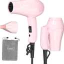 Foldable Travel Hair Dreyr Mini:Dual Voltage Small Lightweight Blow Dryer for International Travel,1200w Compact Hairdryer with Concentrator and Travel Bag(Light Pink)