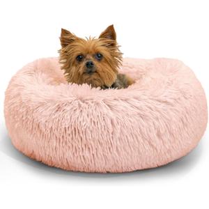 Best Friends by Sheri The Original Calming Donut Dog and Cat Bed in Shag Fur, Cotton Candy Pink, Extra Small, 18x18 (18.0"L x 18.0"W x 7.0"Th, Candy Pink Shag)