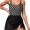 Aleumdr One Piece Swimdress Swimsuit for Women Tummy Control with Mesh Skirt Tie Knot Swim Dresses Bathing Suit,2XL