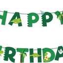 Hooqict Dinosaur Happy Birthday Banner Birthday Party Decorations Dinosaur Party Banner Garland Sign for Kids Boys 1st 2nd 3rd Green Dino Themed Birthday Decorations Supplies