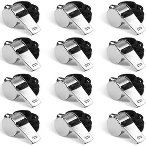 Fya Sports Whistle with Lanyard, Very Loud Stainless Steel Whistle, Ideal for Coaches, Referees, Personal Defense, and Recreation (12PCS)