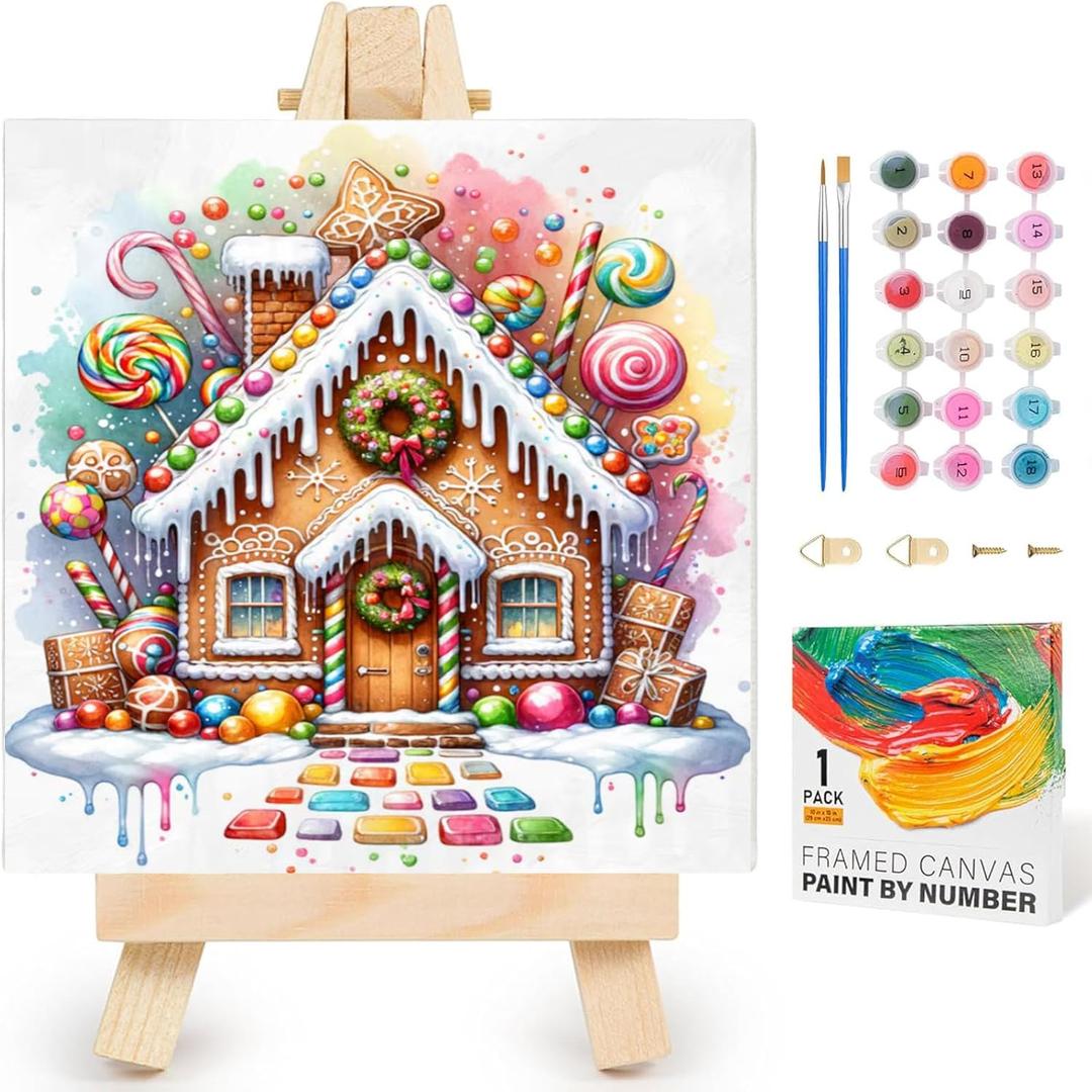 Framed Paint by Numbers Kit for Adults Beginners & Kids Ages 8-12, Easy Chirstmas Adult Paint by Number Kits on Canvas with Easel, Acrylic Oil Painting Kits for Adults for Gift Home Decor(8x12 inch)