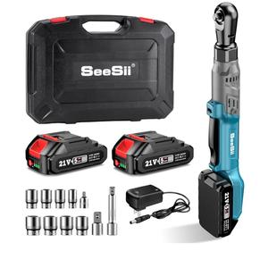1/2" Cordless Electric Ratchet Wrench, 66Ft-lbs Battery Ratchet Wrench 21V Max, Brushless Motor, Variable Speed Trigger, 2x 2.0Ah Batteries & Charger, 8 Sockets, 1/4" & 3/8" Adapter, 3" Extension Bar