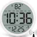 WallarGe Atomic Wall Clock - Never Needs Setting, Digital Wall Clock Battery Operated with Date, Temp, DST, Self-Setting Time, Easy to Read 8 Inch Display for Bedroom, Living Room, Home, Office