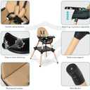 6 in 1 High Chair for Babies & Toddlers, Convertible Wooden Baby Highchair, Table and Chair Set, Baby Feeding Chair, 5-Point Adjustable Harness/4-Position Removable Tray& PU Seat Cushion (Black)