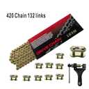 420 Motorcycle Gold Chain 132 Link Standard Roller Chain with Chain Breaker 10 Connecting Master Link for 100cc 110cc 125cc Dirt Pit Bike ATV Quad Go Kart Scooter