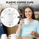 48 Pack Disposable Coffee Mugs with Handle, 8 OZ Heavyweight Gold Rimmed Tea Cups, Plastic Hot Cold Beverage Drinkware for Weddings Cafe Bridal Shower Engagement Party Camping Travel, White