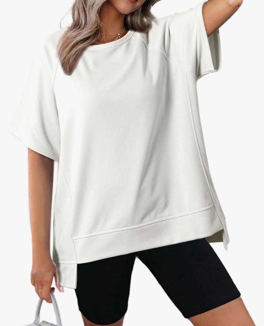 Dokotoo Oversized T Shirts for Women Crewneck Short Sleeve Casual Summer Tops Lightweight Loose High Low Blouse Large