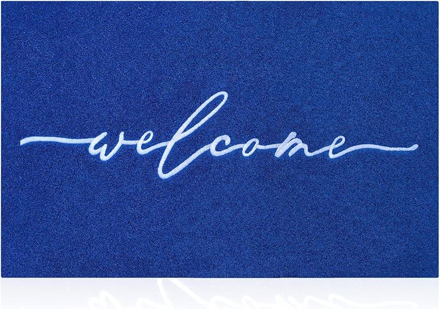 AAZZKANG Blue Door Mat Outdooor Entrance Welcome Doormat Large 24x36 with Durable Non Slip Rubber Backing Ultra Absorb Mud Durable Outside Inside Door Rug for Entryway, High Traffic Areas