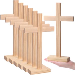 Suzile 6 Pcs 12 Inch Wooden Crosses for Craft Unfinished Wood Tabletop Cross Nativity Wood Crosses Standing Cross Centerpieces for Christmas Easter Church Sunday First Communion Baptism Decoration