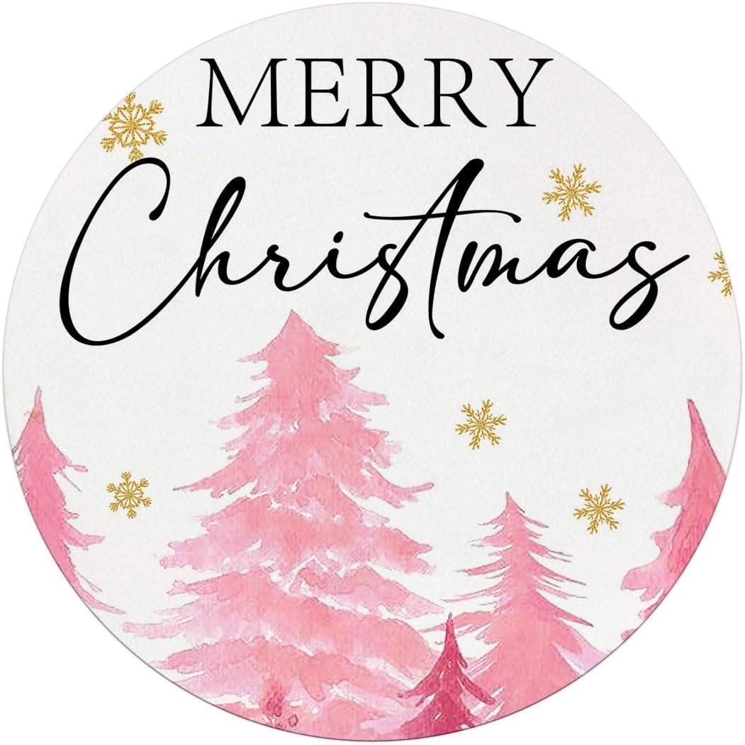 QUICQOD Winter Christmas Round Mouse Pads for Desk, Merry Chrismas Portable Mouse Pad 8.7x8.7 Inches, Non-Slip Mousepads for Home Office Dorm Desk Decor Accessories, Teen Girls Gifts (pink christmas trees)