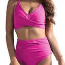 Buauty Women's Bikini Swimsuits Two Piece Tummy Control Bathing Suit V Neck Twist Front Adjustable Swim Suits for Women 2025, M